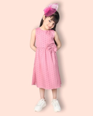 ADDYVERO Girls Below Knee Casual Dress(Pink, Sleeveless)