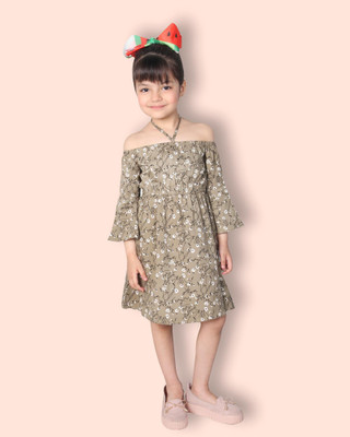 ADDYVERO Girls Midi/Knee Length Casual Dress(Green, Full Sleeve)