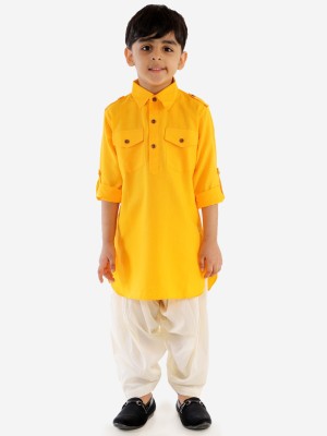 VASTRAMAY Boys Festive & Party, Wedding Kurta and Patiala Set(Yellow Pack of 1)