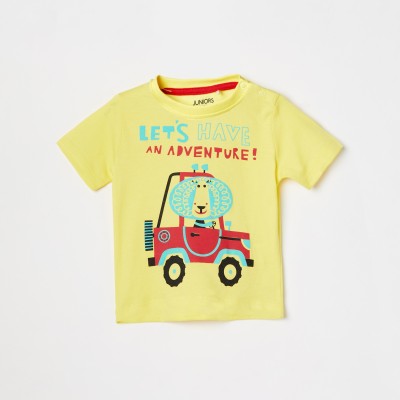 Juniors by Lifestyle Baby Boys Typography, Printed Pure Cotton Regular T Shirt(Yellow, Pack of 1)