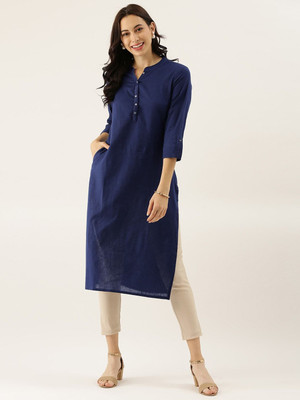 DIVENA Women Solid Straight Kurta(Blue)