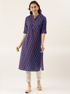 DIVENA Women Printed Straight Kurta(Blue)