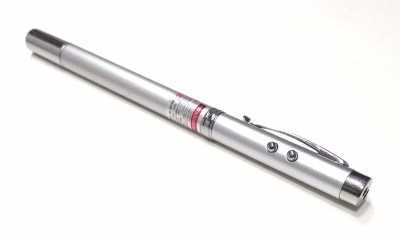 Crazycute Plastic Multifunction 5 in 1 LED Flashlight Torch Red Laser Pointer Ballpoint Pen with Case (Silver)(650 nm, Red)