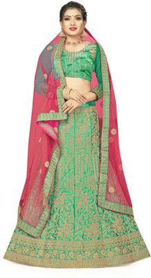 Shadow & Saining Embroidered Semi Stitched Lehenga Choli(Green)