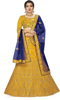 Shadow & Saining Embroidered Semi Stitched Lehenga Choli(Yellow)