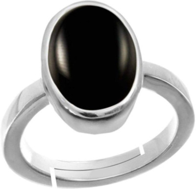 RSPSHAKTI Black Sulemani Hakik Wt 5.25 rti 5Dhatu Silver Coated Adjustable Ring for Unisex Stone Agate Silver Plated Ring