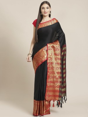 SVB Sarees Woven Kanjivaram Art Silk, Cotton Silk Saree(Black)