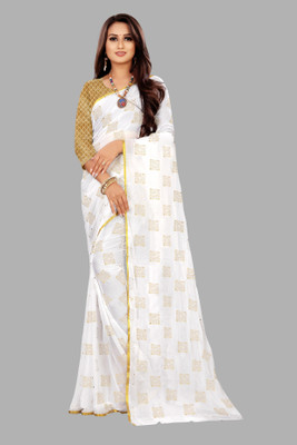 JiproStore Printed Daily Wear Chiffon Saree(White)