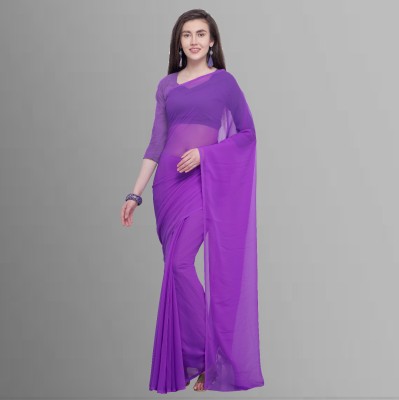 Anand Solid/Plain Daily Wear Georgette Saree(Purple)