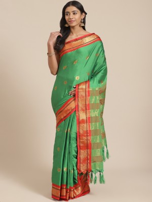 Grubstaker Woven Kanjivaram Cotton Silk Saree(Green)