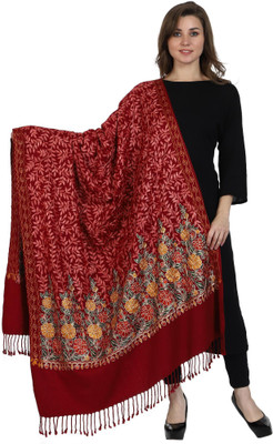 swi stylish Wool Embroidered Women Shawl(Maroon)