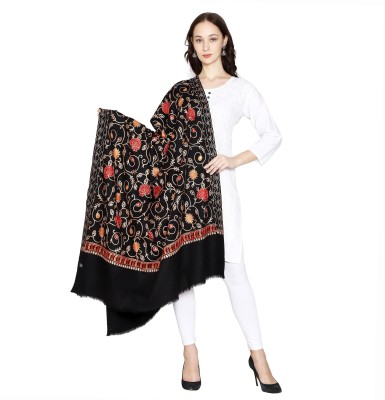 swi stylish Wool Embroidered Women Shawl(Black)