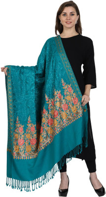 swi stylish Wool Embroidered Women Shawl(Light Blue)