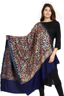 swi stylish Wool Embroidered Women Shawl(Dark Blue)
