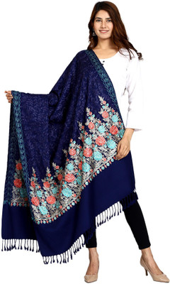swi stylish Wool Embroidered Women Shawl(Dark Blue)