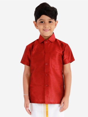 VASTRAMAY Boys Solid Casual Maroon Shirt