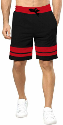 GLAMPANDA Color Block Men Black, Red Running Shorts