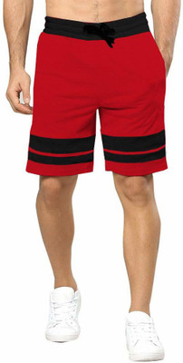 GLAMPANDA Color Block Men Red Running Shorts