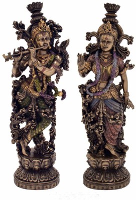 Sri Krishna Culture New 4D Full Carved Radha Krishna Pair Murti/Idol/Statue,Height-15 Inches,Antique Finish & Marble,Made in India Decorative Showpiece  -  38.1 cm(Polyresin, Multicolor)