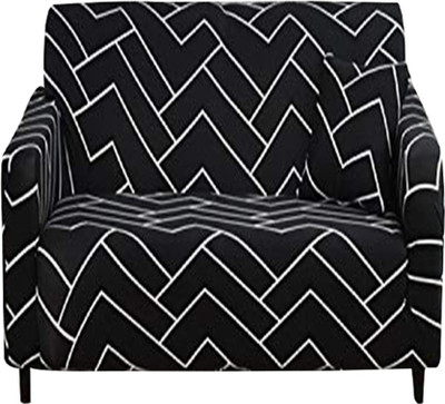 HOUSE OF QUIRK Polyester Geometric 3 Seater Sofa Cover(Black Pack of 1)