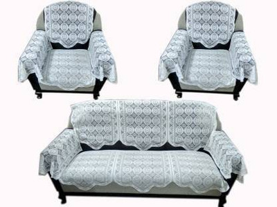 pk craft Polycotton Embroidered 3+2 Seater Sofa Cover(White Pack of 16)