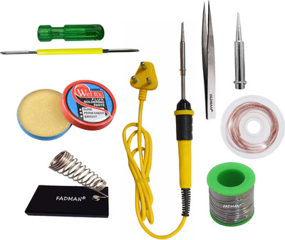 FADMAN Soldering Iron Kit | Solder Wire | Soldering Paste | Stand | Bit | Tweezer |Desoldering Wick | 2IN1 Screw Driver | Yellow+Black Soldering iron 25 W Simple(Flat Tip) FADMAN Soldering Iron Kit | Solder Wire | Soldering Paste | Stand | Bit | Tweezer |Desoldering Wick | 2IN1 Screw Driver | Yellow+Black Soldering iron 25 W Simple(Flat Tip)