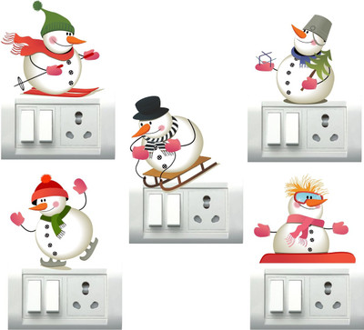 VCREATE DECOR 30 cm Snow Man Removable Sticker(Pack of 5)