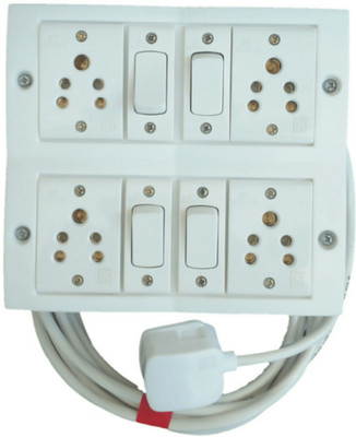 VKV Extension board with 4 meter , 1 mm, 2 core cable and 6A , 3 pin plug , 4 - 6A , 5 pin socket, 4 - 6A socket. 4  Socket Extension Boards(White, 4 m)