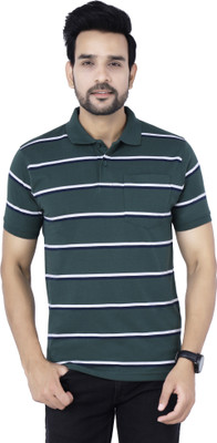 Arbour Striped Men Polo Neck Green T-Shirt