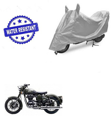 Atulit enterprises Two Wheeler Cover for Royal Enfield(Battle Green, Silver)