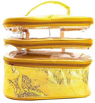 Dms Retail 3 CompartmentTransparent Waterproof Plastic Travelling Kit/Multi Purpose Utility kit/Cosmetic Bag/Jewellery Organser/Make Up kit/Make up Pouch/Vanity Box,Travel Kit Makeup and Jewellery Vanity Box(Yellow)