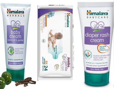 HIMALAYA Baby Cream(200Ml), Jumbo Gentle Wipes(24 wipes) AND Diaper Rash Cream(Blue, White)