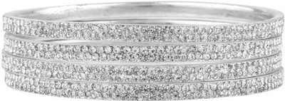 Efulgenz Alloy Cubic Zirconia, Crystal Rhodium Bangle Set(Pack of 4)