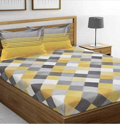 CURE N CARE Cotton Queen Flat 130 TC Jaipuri Prints Bedsheet(Pack of 1, Grey)