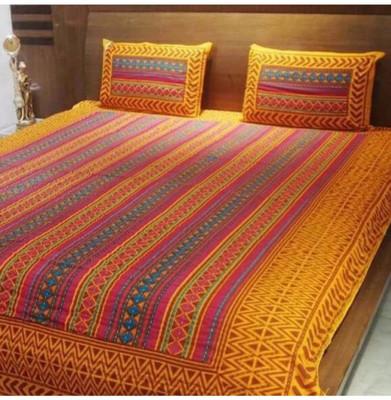 VIKANJALI FAB Cotton Double Flat 104 TC Jaipuri Prints Bedsheet(Pack of 1, Multicolor)