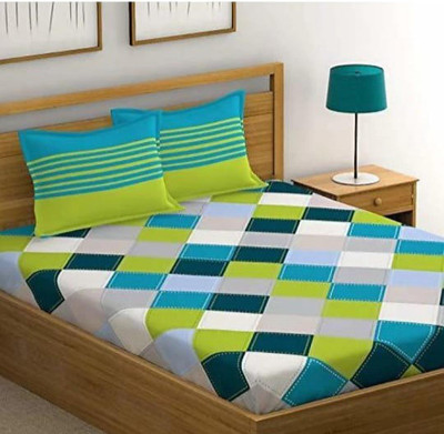 AAYU TRADER Cotton Queen Flat 104 TC Jaipuri Prints Bedsheet(Pack of 1, Blue, Green)