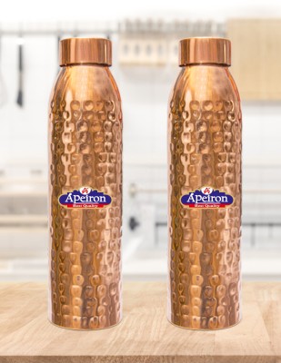 Apeiron copper jointless water bottle Hammered leak proof cap 1000 ml Bottle(Pack of 2, Copper, Copper)