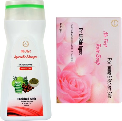 ME FIRST Amla Reetha shikakai Shampoo For Hair Fall Control & Removes Dandruff ( 200 ml ) + 1 Rose Soap For Glowing , Young & Radiant skin ( 100gm )(2 Items in the set)