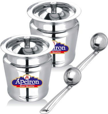 Apeiron Steel Utility Container  - 300 ml(Pack of 2, Silver)