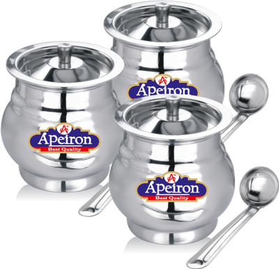 Apeiron Steel Utility Container  - 300 ml(Pack of 3, Silver)