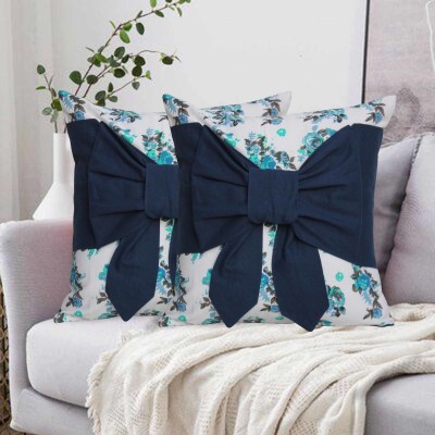 Dekor World Floral Cushions & Pillows Cover(Pack of 2, 40 cm*40 cm, Blue)