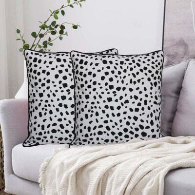 Dekor World Polka Cushions & Pillows Cover(Pack of 2, 40 cm*40 cm, Black, White)