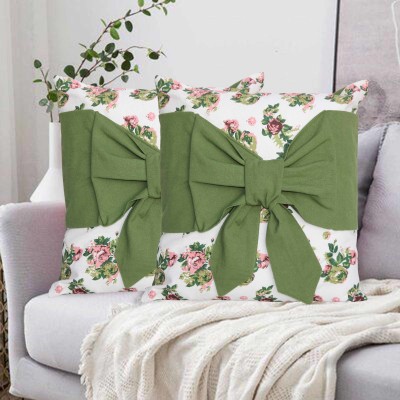 Dekor World Floral Cushions & Pillows Cover(Pack of 2, 30 cm*30 cm, Green)