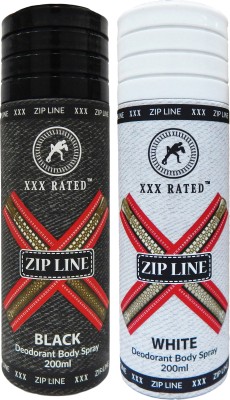 XXX Rated Zipline Black White Deodorant Body Spray Deodorant Spray  -  For Men & Women(400 ml, Pack of 2)