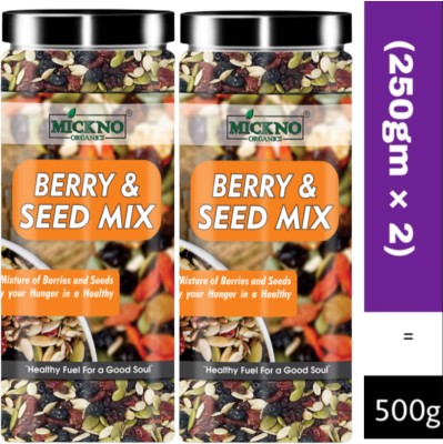 mickno organics 500 Gm Berry & Seed Mix Trail Mix Protein Mix - Chia Seeds , Flax Seeds , Cranberry , Blueberry , Pumpkin Seeds , Sunflower Seeds , Red Cherry Healthy Breakfast Pack of 2 Mixed Seeds(500 g, Pack of 2)