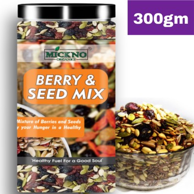 mickno organics 300 Gm Berry & Seed Mix Trail Mix Protein Mix - Chia Seeds , Flax Seeds , Cranberry , Blueberry , Pumpkin Seeds , Sunflower Seeds , Red Cherry Healthy Breakfast Mixed Seeds(300 g)