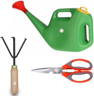 Hariyali Seeds Pack of 3 - Watering Can of 5L Capacity, Multipurpose Scissor & Hand Cultivator For Gardening & Outdoor Living Garden Tool Kit(3 Tools)