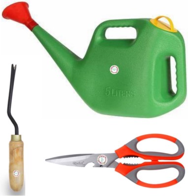 Hariyali Seeds Pack of 3 - Watering Can of 5L Capacity, Multipurpose Scissor & Wooden Handle iWeeder For Gardening & Outdoor Living Garden Tool Kit(3 Tools)