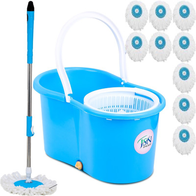 JSN 360Â° Spin Floor Cleaning Easy Magic Plastic Bucket Mop with 9 Microfiber Heads Mop Set(Blue)