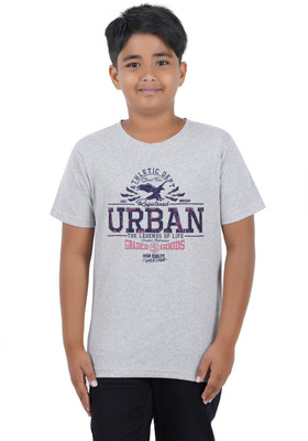 Sevnix Boys Typography, Printed Pure Cotton Regular T Shirt(Grey, Pack of 1)